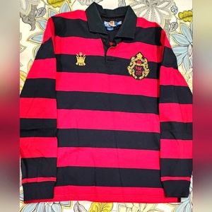 Ralph Lauren Polo Vintage Striped Crest #5 Rugby with Patches sz XL